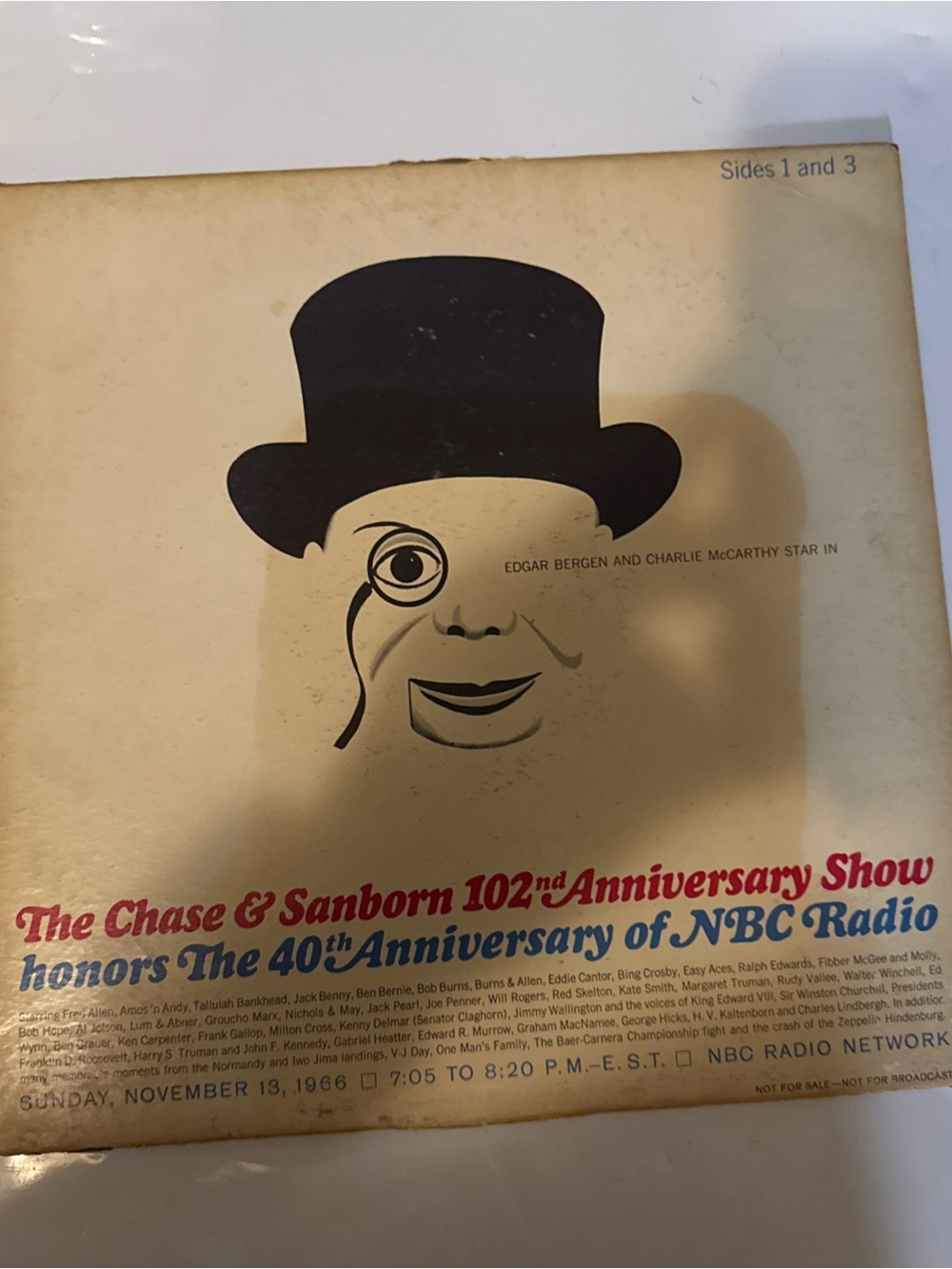 EDGAR BERGEN CHARLIE MCCARTHY 40TH ANNIVERSARY NBC RADIO LP 1/3 Vinyl Record LP